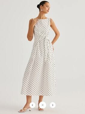 NWT Commense Polka Dot Tie Waist Cotton Linen Maxi Dress Sz M